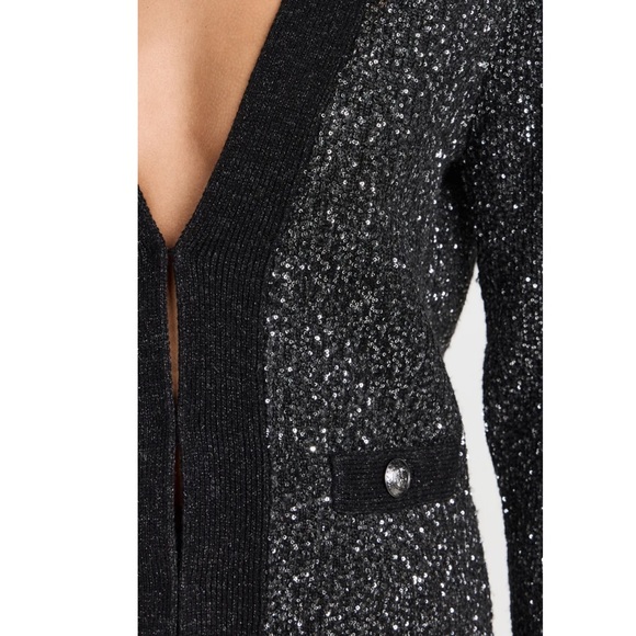 L'Agence Black Jinny Sequin Cardigan - Picture 7 of 12